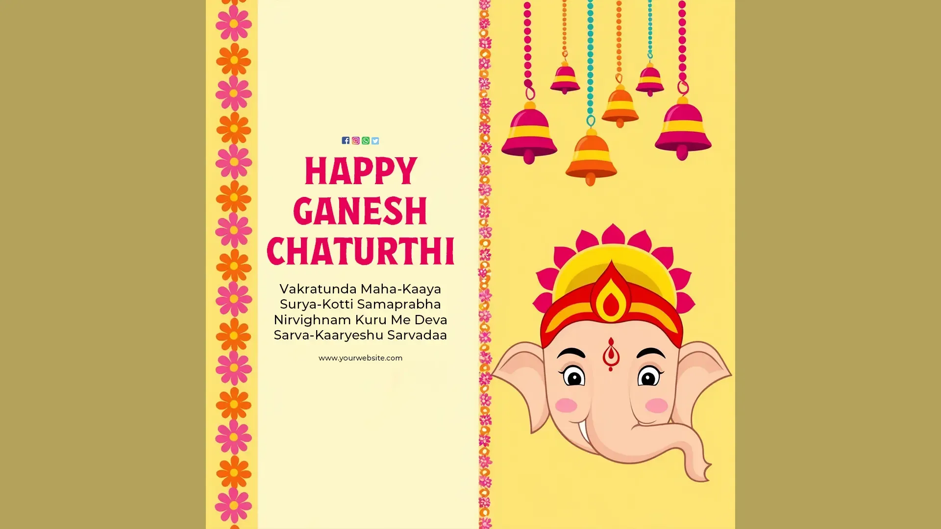 Ganesh Chaturthi Instagram Post with Traditional Bells and Floral Border